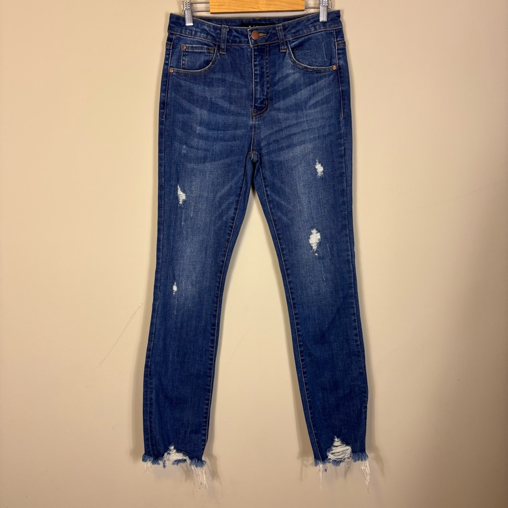 Risen High Rise Blue Distressed Women Skinny Ankle Jeans 27